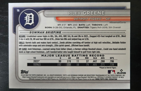 2024 Bowman Blue #16 Riley Greene /150 *Tigers*