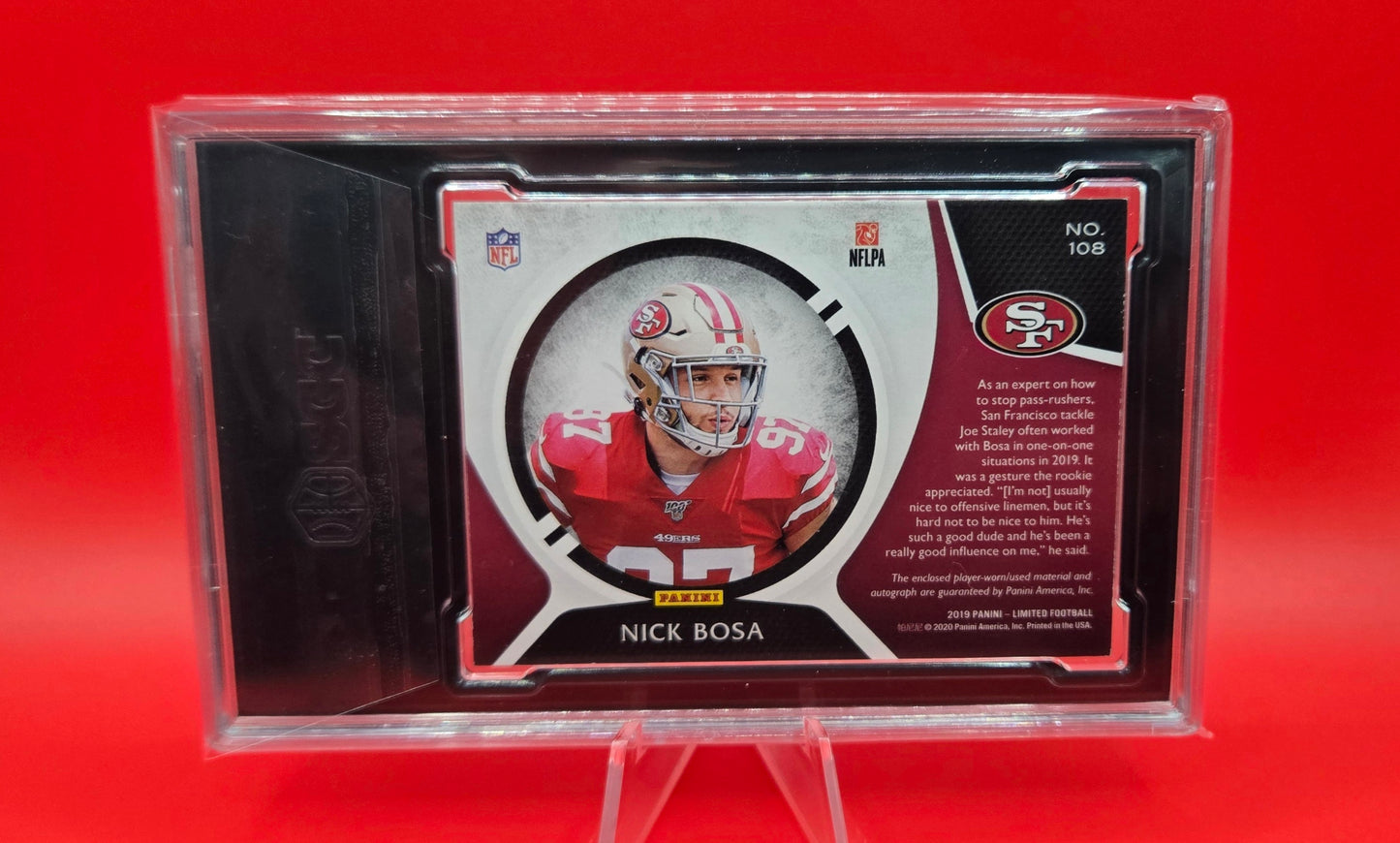 2019 Panini Limited #108 Nick Bosa Material Autographed Silver 65/75 RPA