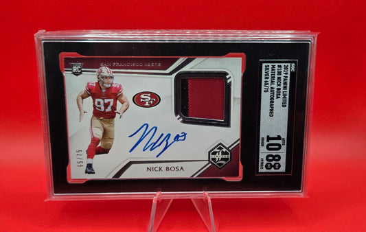 2019 Panini Limited #108 Nick Bosa Material Autographed Silver 65/75 RPA