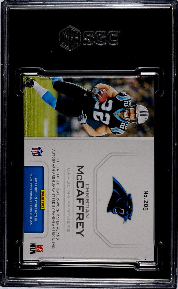2017 Certified Christian McCaffrey Freshman Fabrics Auto RC Mirror Blue 04/50 #205