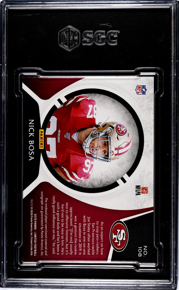 2019 Panini Limited #108 Nick Bosa Material Autographed Silver 65/75 RPA